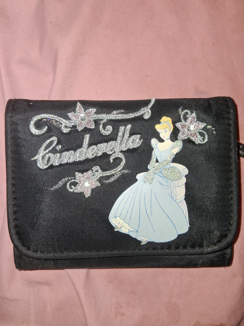Disney Cinderella Black Wallet with Glitter Embroidery